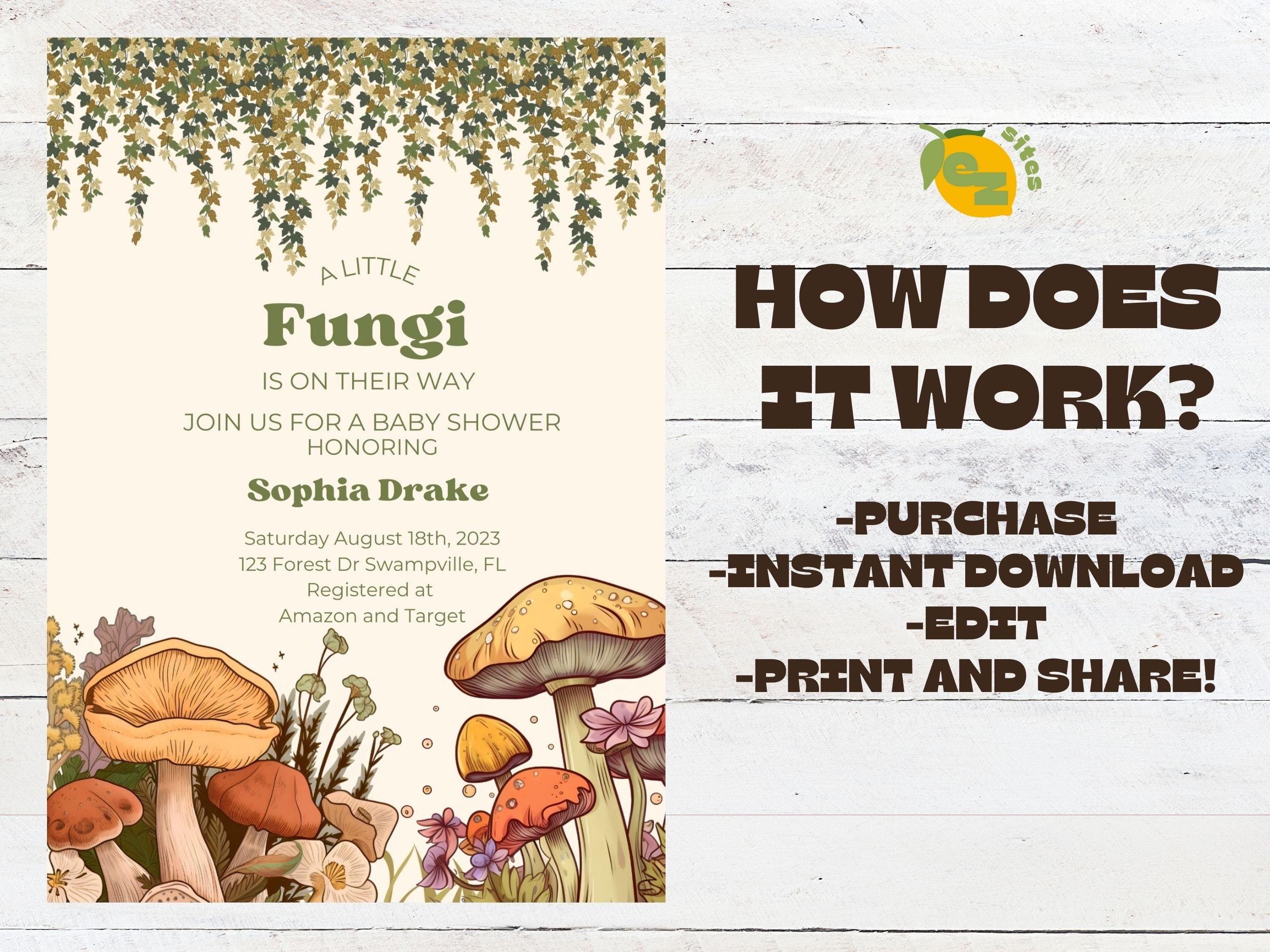 Editable Mushroom Baby Shower Bundle Little Fungi is on Their Way