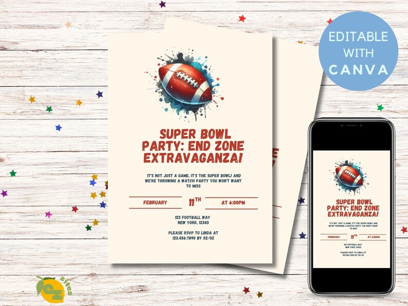 Super Bowl Party Invitation Template Extravaganza Party Canva Template ...