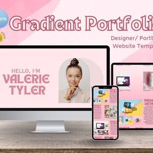 Modelo de site de portfólio gradiente | Modelo de site de designer freelancer | Portfólio de Design Mínimo | Portfólio de Design Criativo | Canva