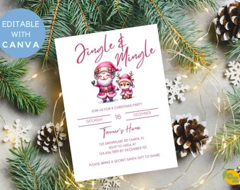 Jingle and Mingle Editable Holiday Party Invitation | Business Work Christmas Party Invitation | Editable Template