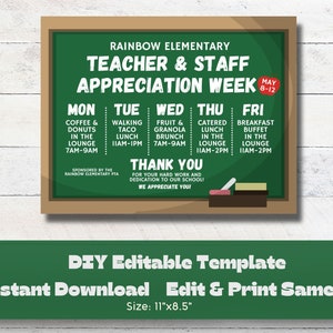 Editable Teacher Appreciation Week Flyer | School Staff Teacher Appreciation Week Schedule Events Flyer | Canva Template Teacher Week