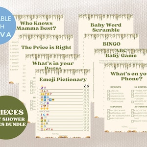 Editable Mushroom Baby Shower Games | Games Mushroom Theme Baby Shower | Bingo Emoji Games | Editable with Canva