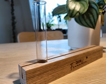 Bilder Leiste Fotos Postkarten Notizen - Eiche mit einer Nut + Reagenzglas Vase individuelle Gravur Geschenk Weihnachten