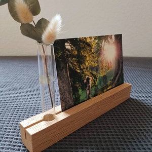 Bilder Leiste Fotos Postkarten Notizen - Eiche mit einer Nut + Reagenzglas Vase für Eukalyptus, Trockenblumen oder frische Wieseblumen