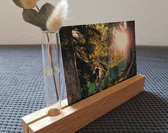 Bilder Leiste Fotos Postkarten Notizen - Eiche mit einer Nut + Reagenzglas Vase für Eukalyptus, Trockenblumen oder frische Wieseblumen