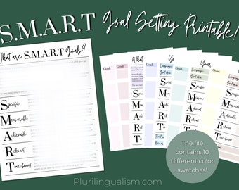 SMART Language Goals Printable | Goal Help, Foreign Language Goal Tracker, SMART Goal Printable, Goal Breakdown, New Years Resolutions!