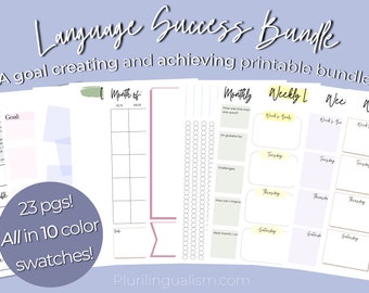 Language Success Printable Bundle | Language Goal Setting Printable, Language Planner, Polyglot Printables, Weekly Monthly Language Planner