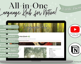 All-in-One Language Hub! Giant Notion Template for Language Learners & Polyglots | Multilingual Planner, Habit Tracker -- 'Earth' Theme