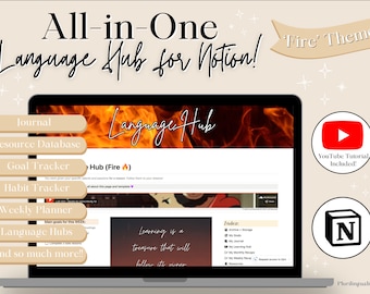 All-in-One Language Hub! Giant Notion Template for Language Learners & Polyglots | Multilingual Planner, Habit Tracker -- 'Fire' Theme