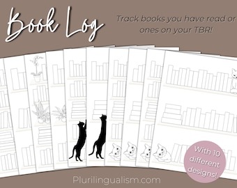 Book Tracker Printable | Book Log, Bookshelf with Cats, Simple Book Log, Bookshelf with Plants, Bookworm Printables, TBR Tracker