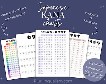Japanese Kana Charts (Hiragana ひらがな & Katakana カタカナ) | Japanese Alphabet Posters, Kana Chart with and without Romaji, Digital PDF Download