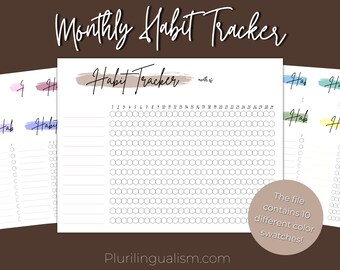 Monthly Habit Tracker | Monthly Planner Printable, Habit Tracking Printable, Language Habits, Skill Tracker, Language Learning Printables