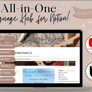 All-in-One Language Hub! Giant Notion Template for Language Learners & Polyglots | Multilingual Planner, Habit Tracker -- 'Travel' Theme