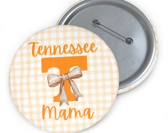 Tennessee Mama | Football Bow | Gingham Orange | Vols | Game Day | Button 3in