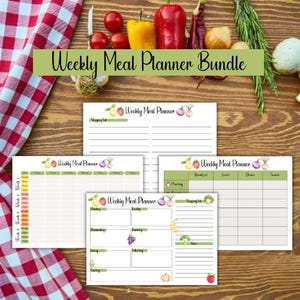 Weekly Meal Planner Bundle - A4 PDF - Shopping List - Notes - Weekly Planner - Digital Download Planner