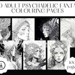 100 Printable Adult Psychedelic Colouring Pages -  Digital PDF Download - Fantasy Colouring Book,  Gothic Colouring, Adult Colouring