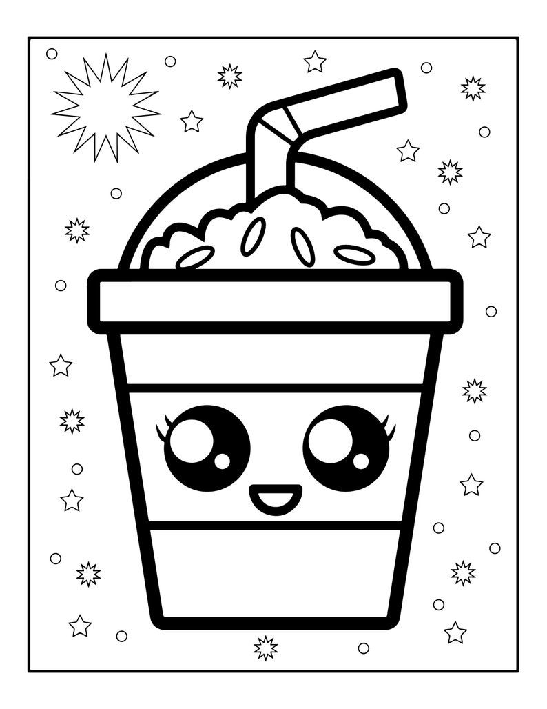 50 Printable Kawaii Food Colouring Pages Digital PDF Download Kawaii