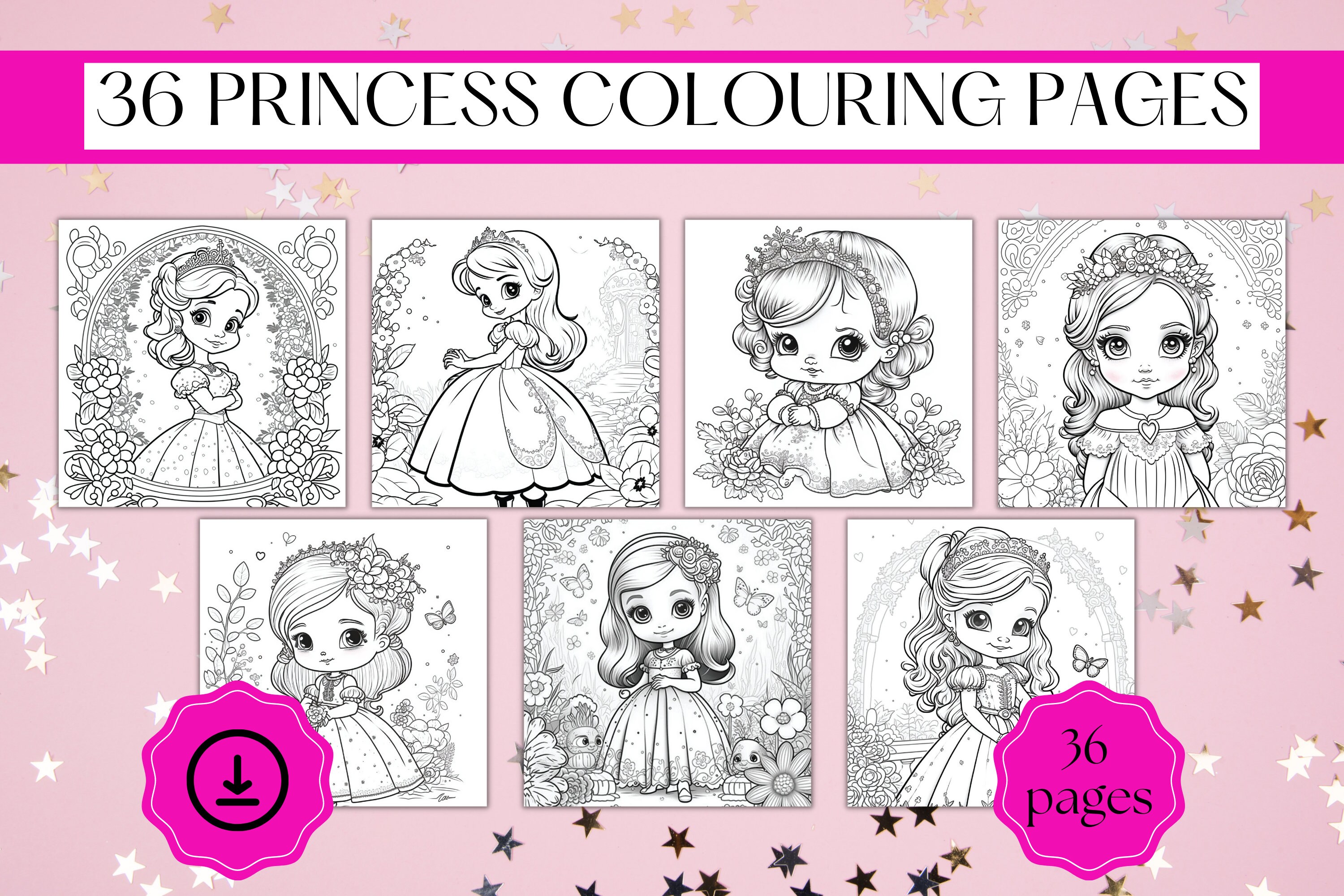 36 Printable Princess Colouring Pages Digital PDF Download Princess ...