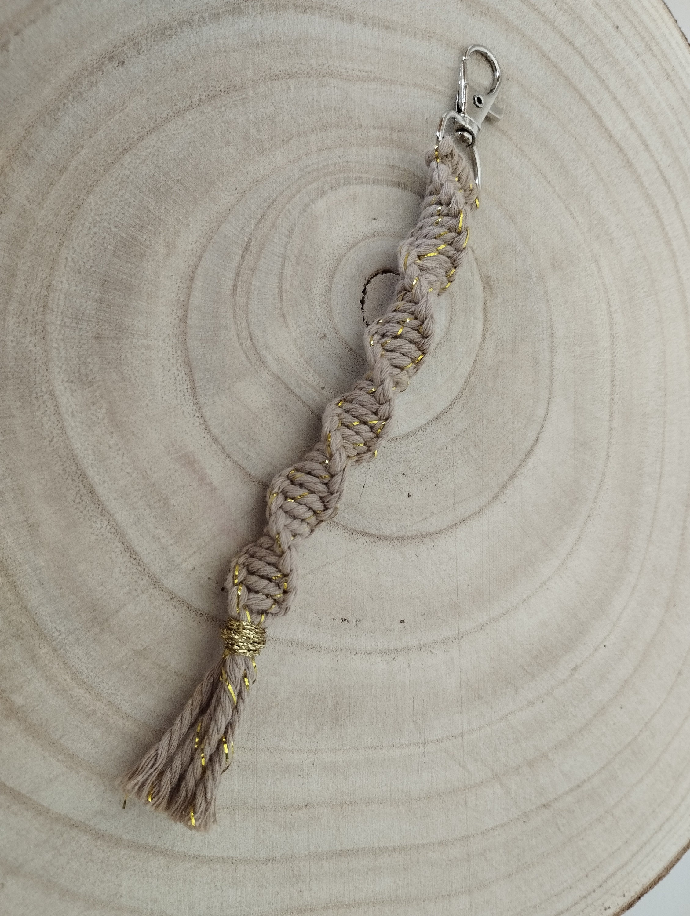 Macramé Key Ring or Bag Charm and Its Silver Carabiner, Boho Macramé Key Ring or Bag Charm and Its Silver Carabiner, Boho