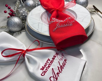6tlg. Weihnachten Personalisierte Servietten Weihnachtsgeschenk Tischdekoration Stickerei Name Servietten