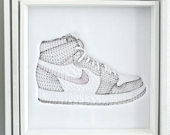 Wall Art Decor | Unique Handcrafted Art Piece | Embroidery Sneaker | Frame Size 50x50x6cm | Home Decor Accent