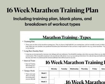 16 Week Marathon Training Plan Bundle - Running Journal/Plan, Running Log