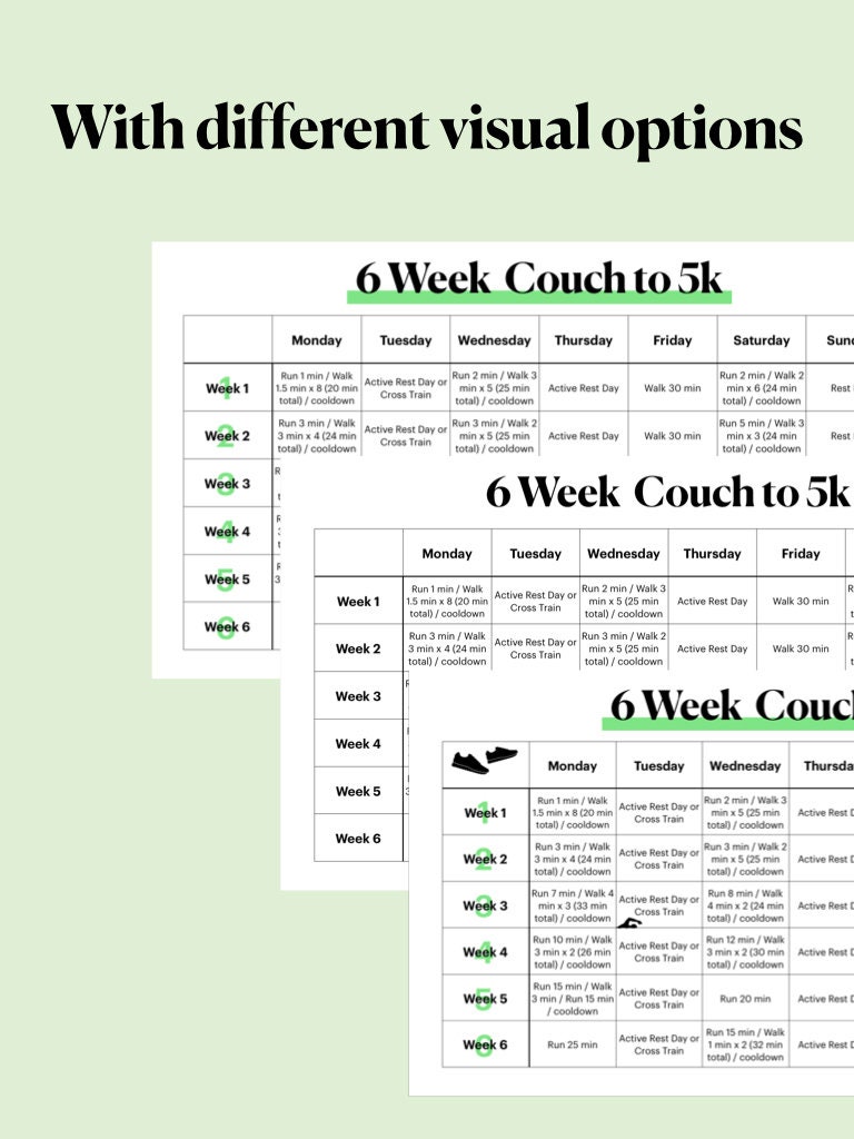 Couch to 5k - 6 Week Plan - Etsy