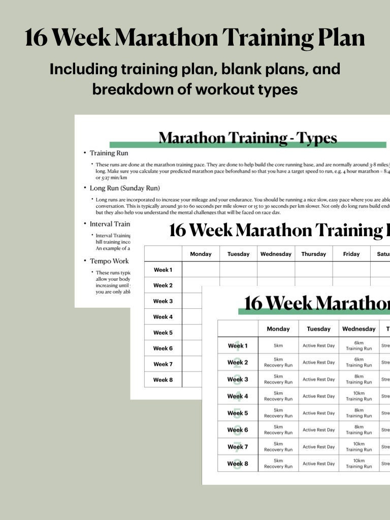 16 Week Marathon Training Plan Bundle Running Journal plan Running Log Etsy UK