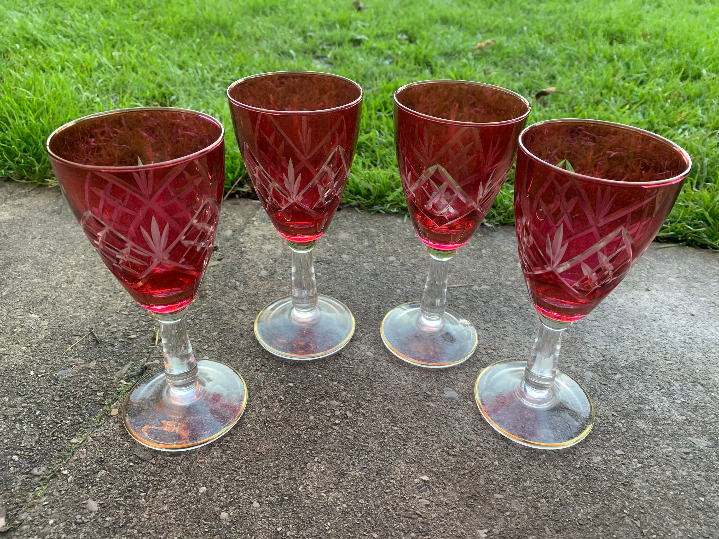 2 X Pinwheel Bohemia Fine Cut Lead Crystal Brandy Glasses Boxed  Czechoslovakia