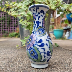 Vintage Floral Blue Decor Hand Painted Ceramic Vase – Handmade Chinese Signed