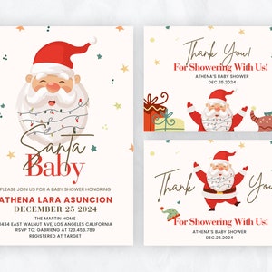 Invitation à la baby shower du Père Noël, modèle d’invitation à la baby shower d’hiver, invitation de Noël, baby shower de décembre, canva Santa baby shower