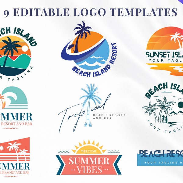 Minimal Beach Logo Template, Editable Logo, Beach tree logo, Brand Package, Logo Package, Beach Logo, Beach Logo Design, Palm Tree Logo