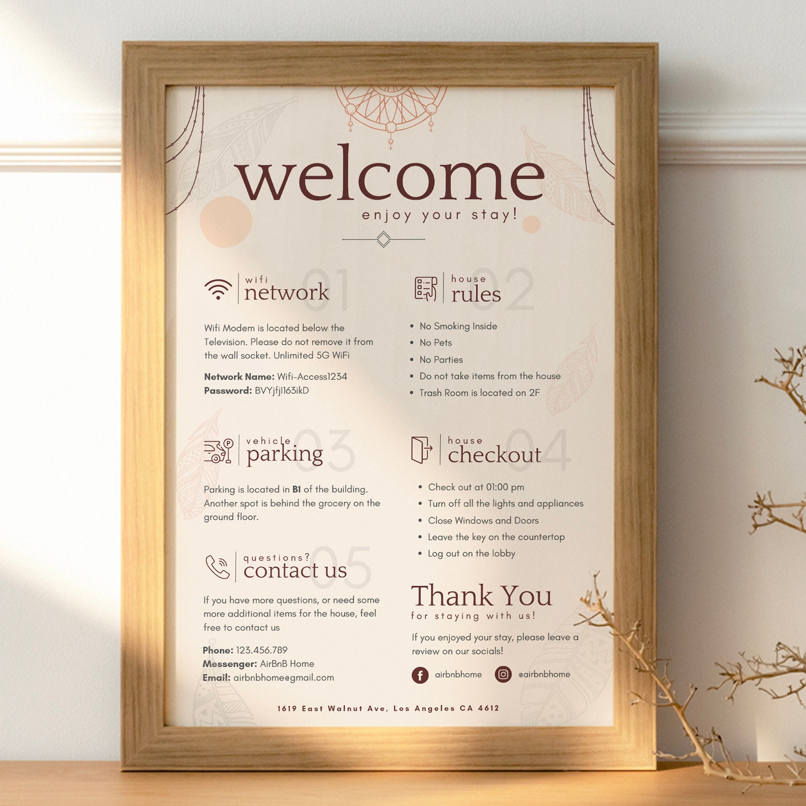 Airbnb Welcome Sign For Hosts, Welcome Guide AirBnB, Beach House Rules, BOHO Style Aibnb Welcome Sign, Guest Arrival Poster, VRBO Template