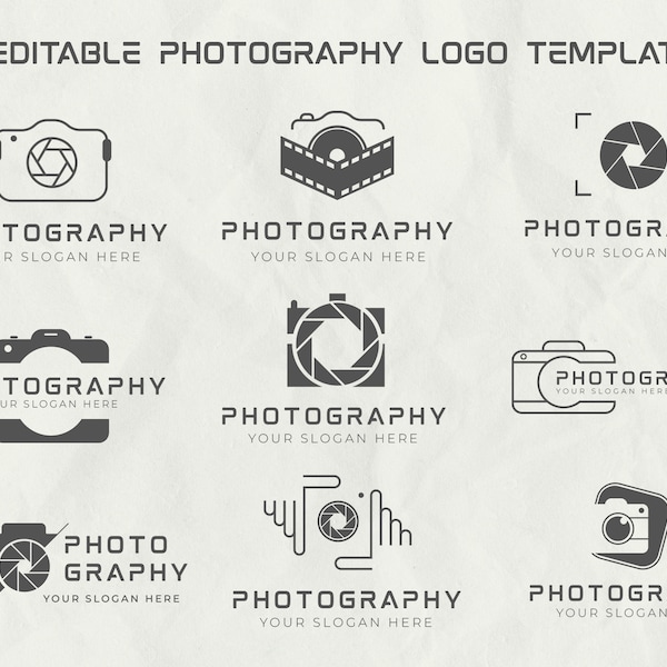 9 Minimal Fotografie Logo Designs, vorgefertigtes Kamera Logo, bearbeitbares Fotografie Logo, Canva Logo, DIY Logo Designs, Kamera SVG, Foto