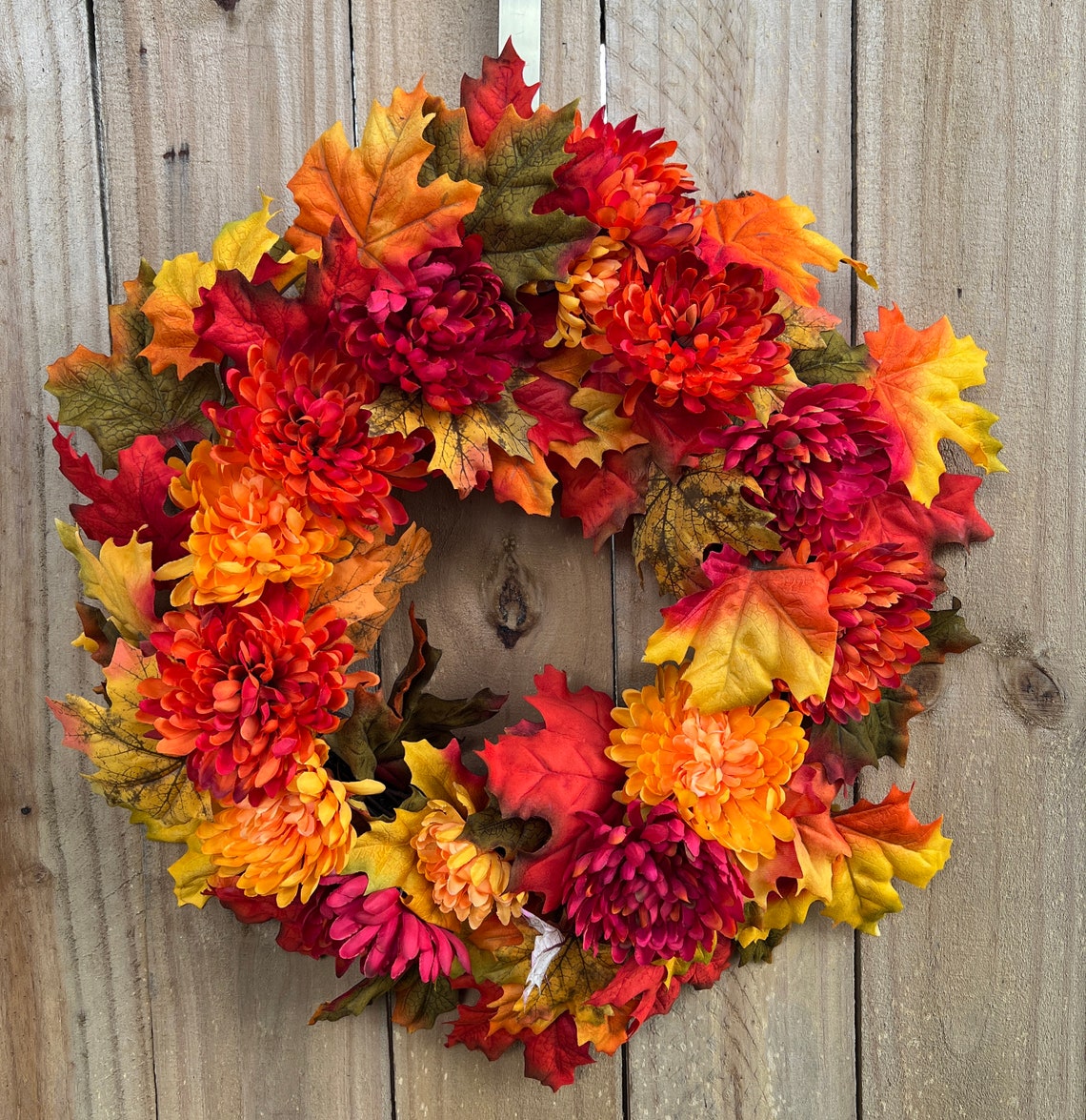 Fall Flower and Foliage Wreath for Front Door, Fall Leaves Wreath, Faux