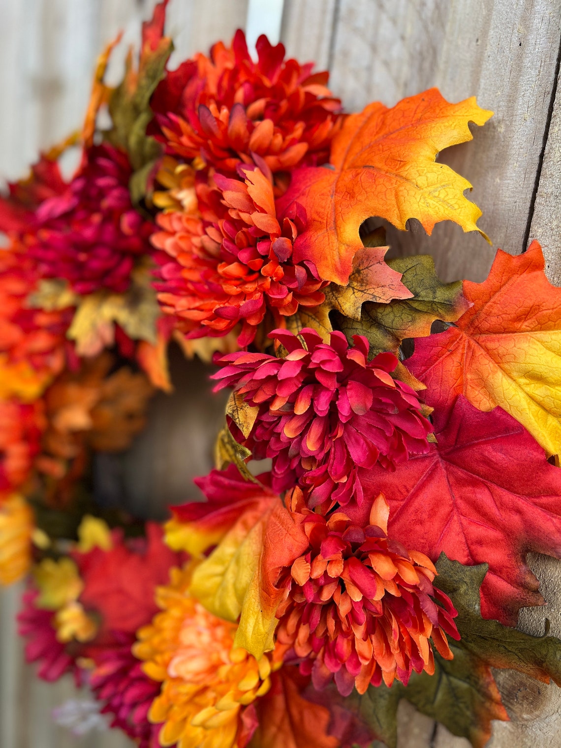 Fall Flower and Foliage Wreath for Front Door, Fall Leaves Wreath, Faux
