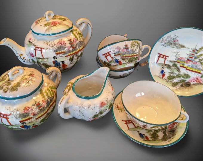Vintage Handpainted Japanese Geisha Tea Set 11piece China Tea Service