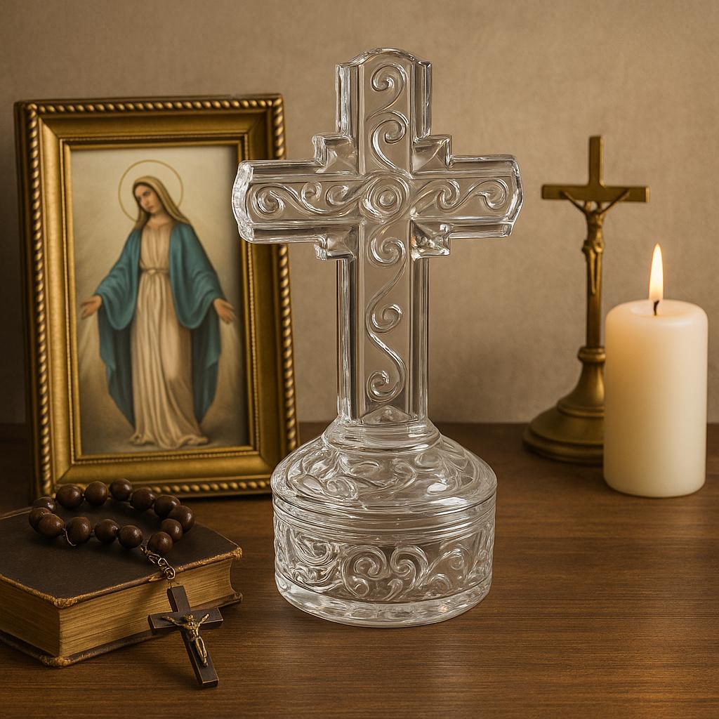 Vintage Waterford Marquis Crystal Cross Boîte | Covered Keepsake Box with Lid | 9" Tall Religious Gift with Original Box | Made in Germany