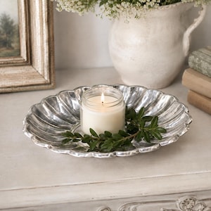 Vintage Reed & Barton Silver Plate Bowl - Holiday Pattern Oval Scalloped Catchall, Vanity Tray, Entry Table Accent, Fruit or Candy Dish