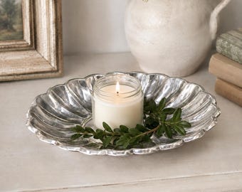 Vintage Reed & Barton Silver Plate Bowl - Holiday Pattern Oval Scalloped Catchall, Vanity Tray, Entry Table Accent, Fruit or Candy Dish