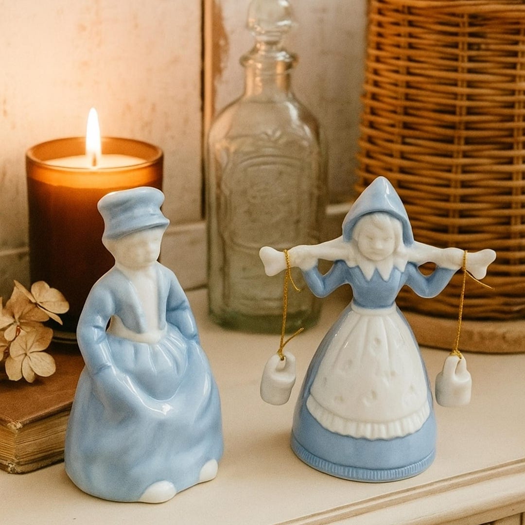 Vintage Dutch Boy & Girl Figurine Set | 5-inch Blue and White Ceramic ...