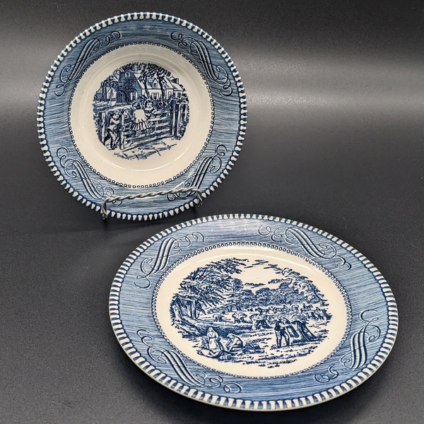 Vintage Currier and Ives 6.5 inch Dessert Bread Plate "Harvest" or 5.5 inch Fruit Bowl "The Old Farm Gate" |  Americana Traditional Dishes