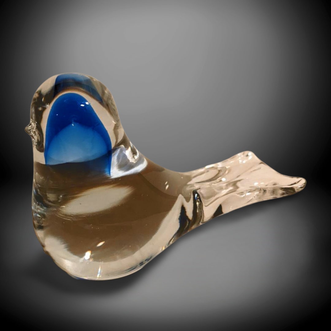 Vintage Clear Glass Bluebird Paperweight Symbol of Happiness and Good