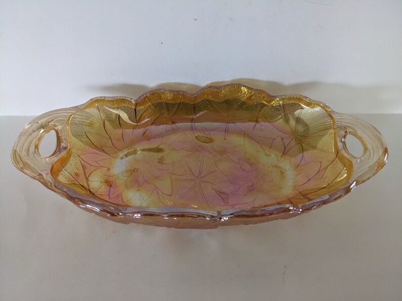 Vintage Carnival Glass Serving Tray Marigold Indiana Glass Etsy