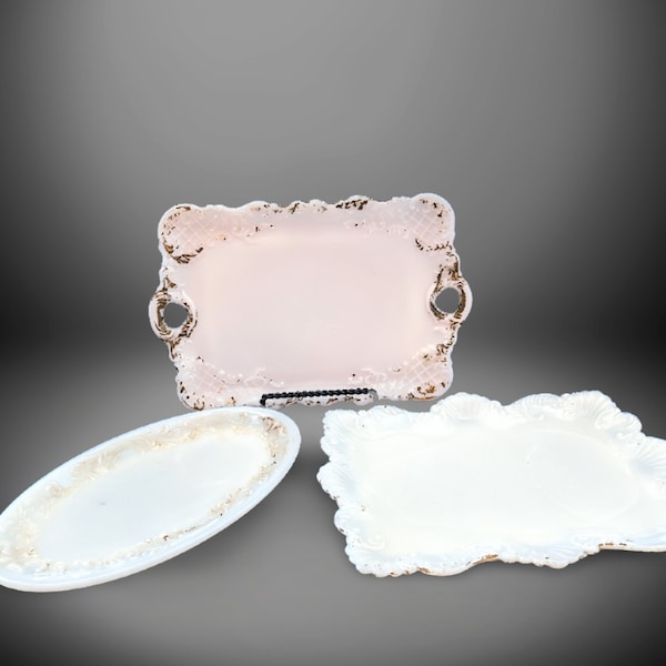 Vintage Victorian Milk Glass Tray Mother's Day Gift Tray  Valentine Gift Ring of Fire Dresser Tray Wedding Décor Trinkets Antique Milk Glass