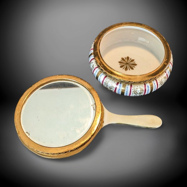 Vintage Cloisonné Mirrored Hair Receiver & Trinket Dish | ARDALT Japan | Elegant Vanity Décor