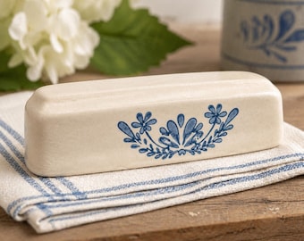 Vintage Pfaltzgraff Yorktowne Butter Dish Lid Only - Replacement Blue Floral Stoneware Cover Farmhouse Kitchen Decor