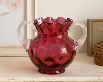 Vintage Fenton Cranberry Glass Thumbprint Coin Dot Ruffled Top Glass ...