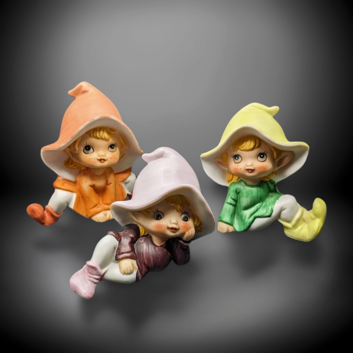 エルツ ヘルビッヒ工房 木製人形( ハート交換) Vintage Set of 3 Adorable HOMCO Home Interiors Elves