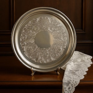 Vintage Art Nouveau Silver Plate Trays by Wm Rogers Ornate Filigree Design Serving Platters | Three Rim Choices Sold Individually